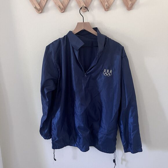 Vintage USA Olympics Windbreaker Jacket Sz Extra Large (XL) Blue Mesh Lining - Picture 1 of 6